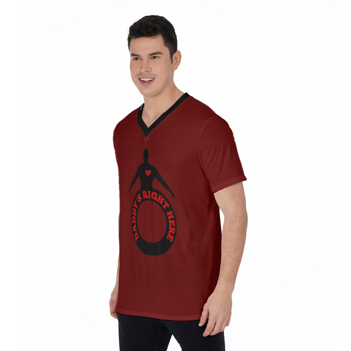 Daddy's Right Here Red Black V-Neck T-Shirt