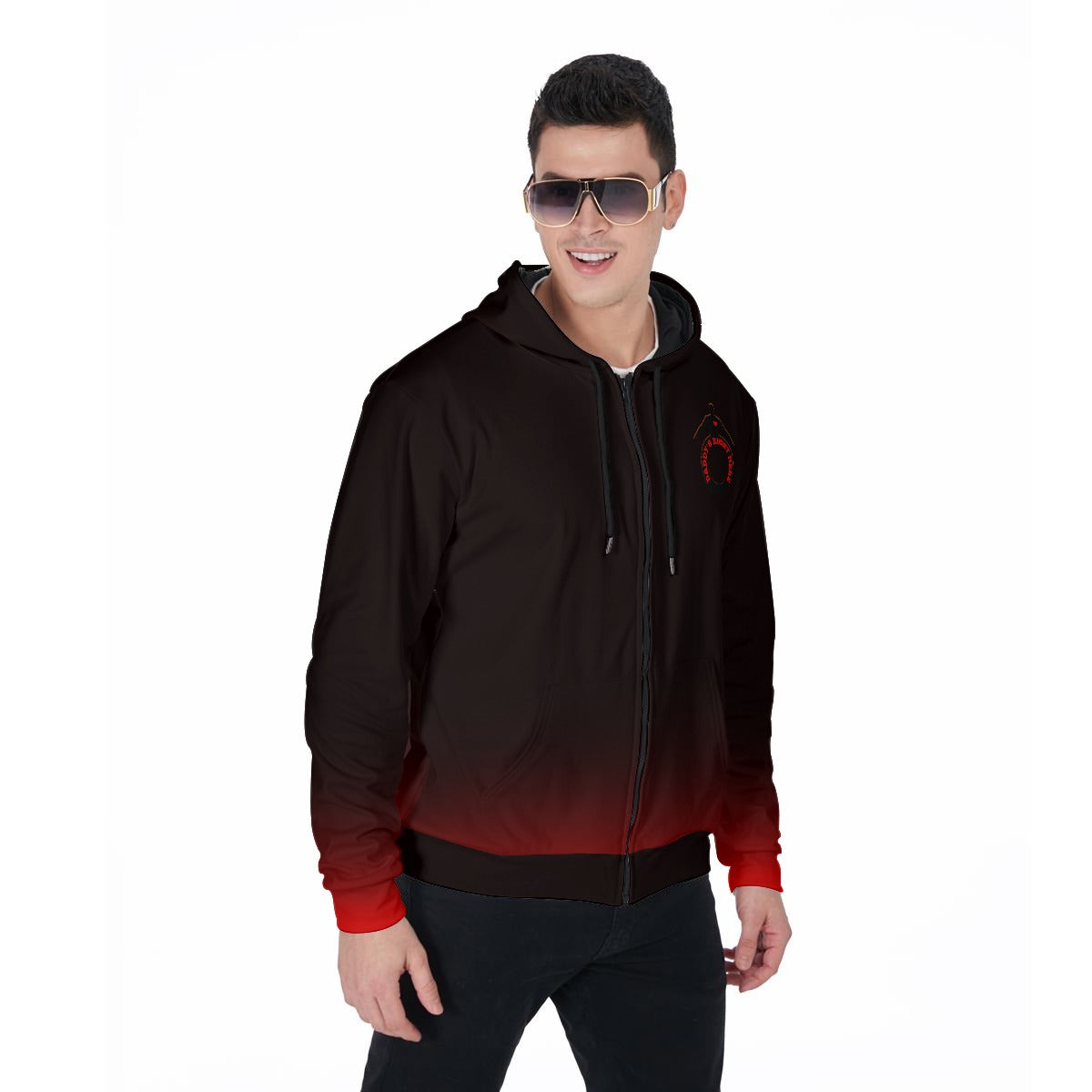 Daddy's Right Here Logo Red Cuffs Zip Up Hoodie With Pocket
