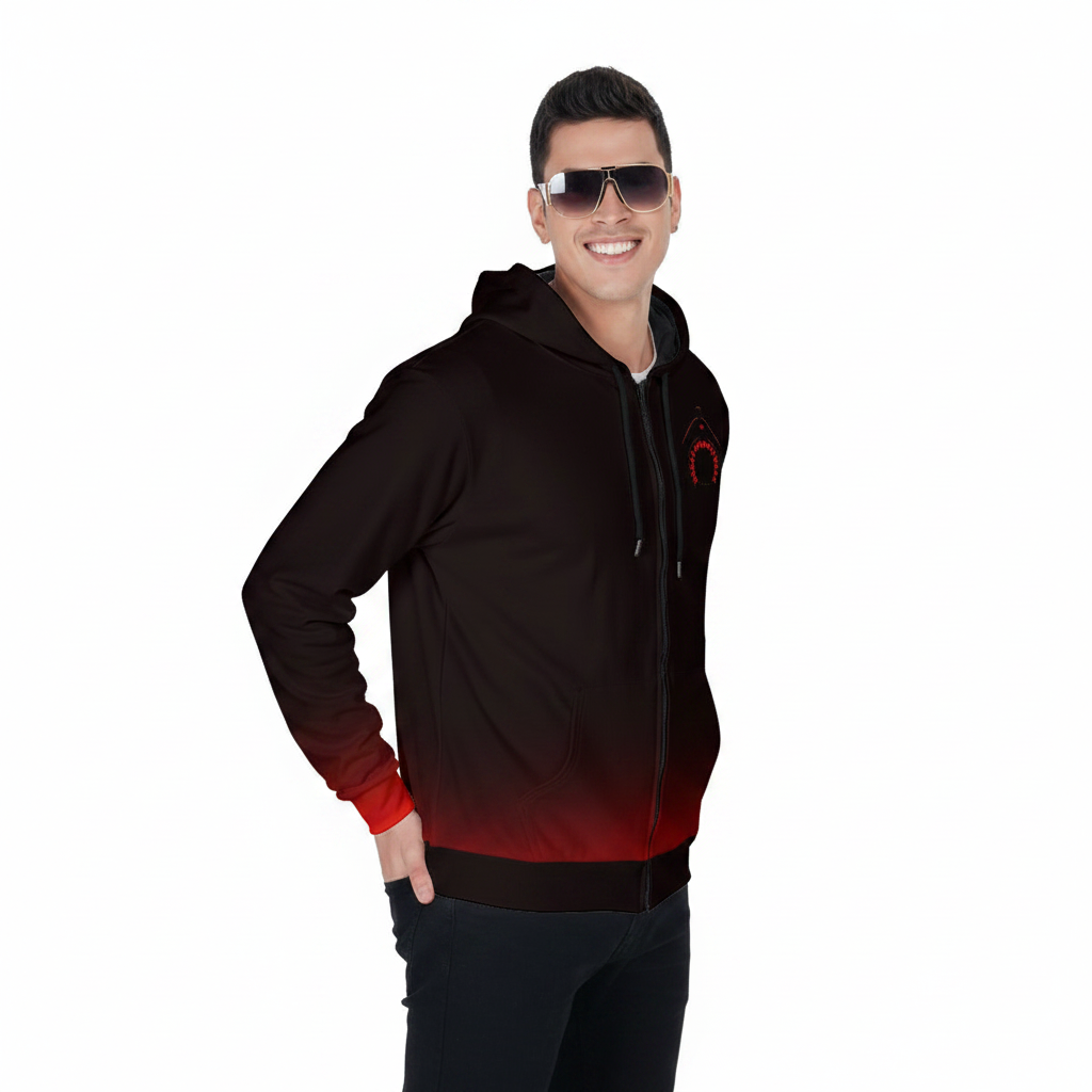 Daddy's Right Here Logo Red Cuffs Zip Up Hoodie With Pocket
