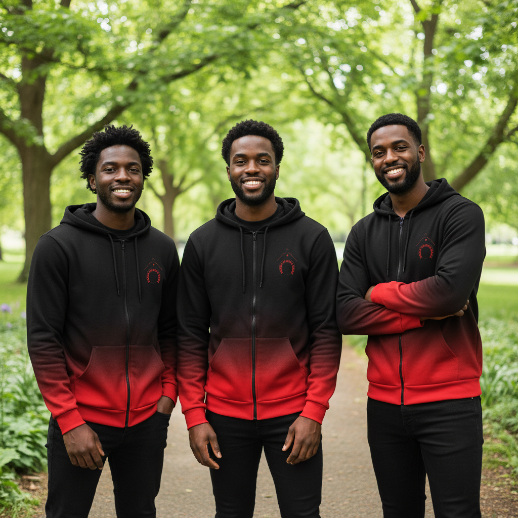 Daddy's Right Here Logo Red Cuffs Zip Up Hoodie With Pocket
