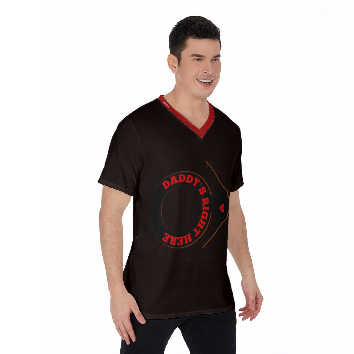 Daddy's Right Here Logo Red Collar V-Neck T-Shirt