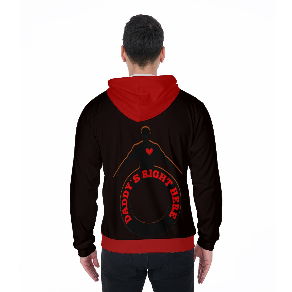 Daddy's Right Here Logo Red Hood Zip Up Hoodie With Pocket
