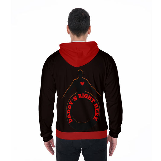 Daddy's Right Here Logo Red Hood Zip Up Hoodie 