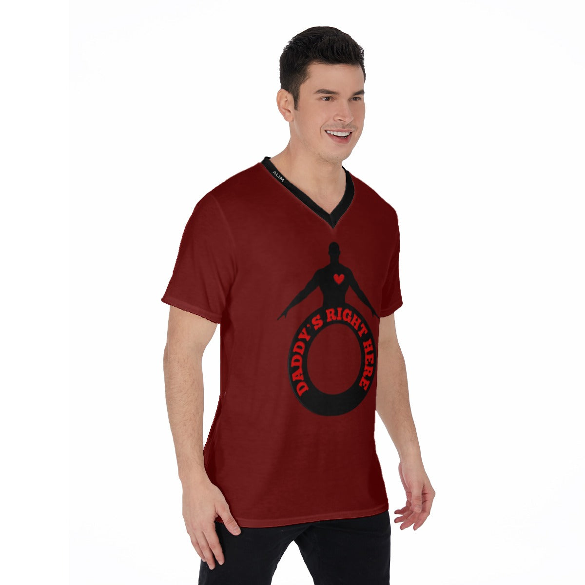 Daddy's Right Here Red Black V-Neck T-Shirt