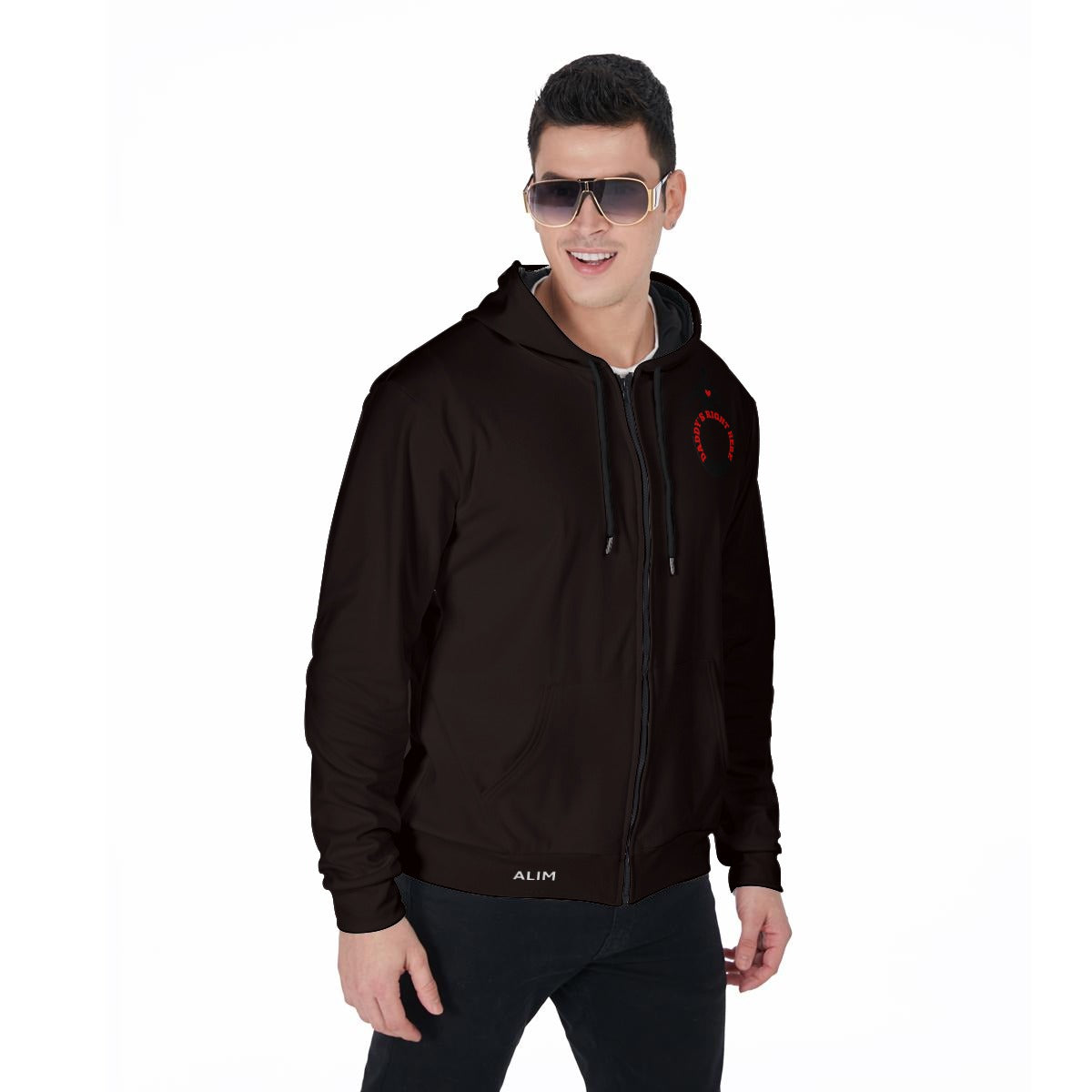 Daddy's Right Here Logo Black Shadow Zip Up Hoodie With Pocket