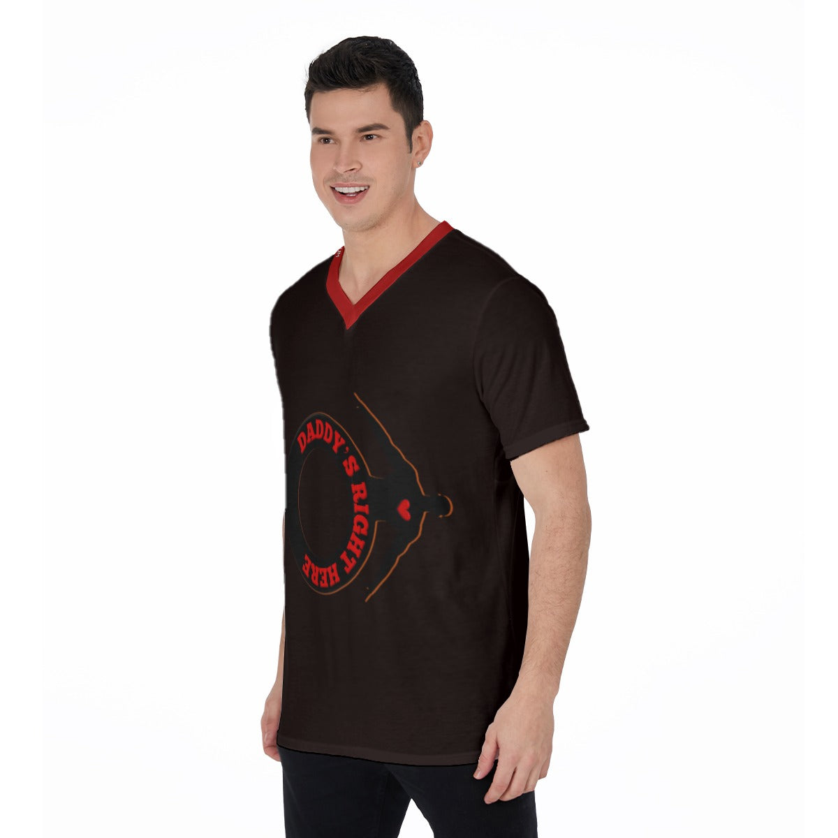 Daddy's Right Here Logo Red Collar V-Neck T-Shirt