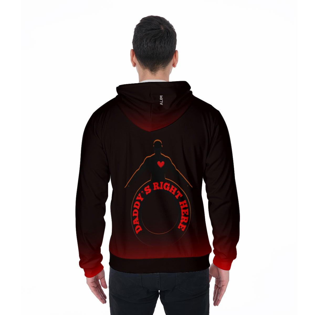 Daddy's Right Here Logo Red Cuffs Zip Up Hoodie With Pocket