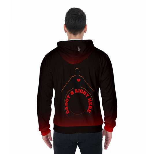 Daddy's Right Here Logo Red Cuffs Zip Up Hoodie With Pocket