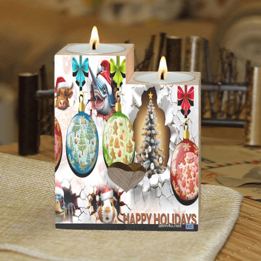 ALIM4U- Christmas Ornaments 1 Wooden Heart Candle Holder