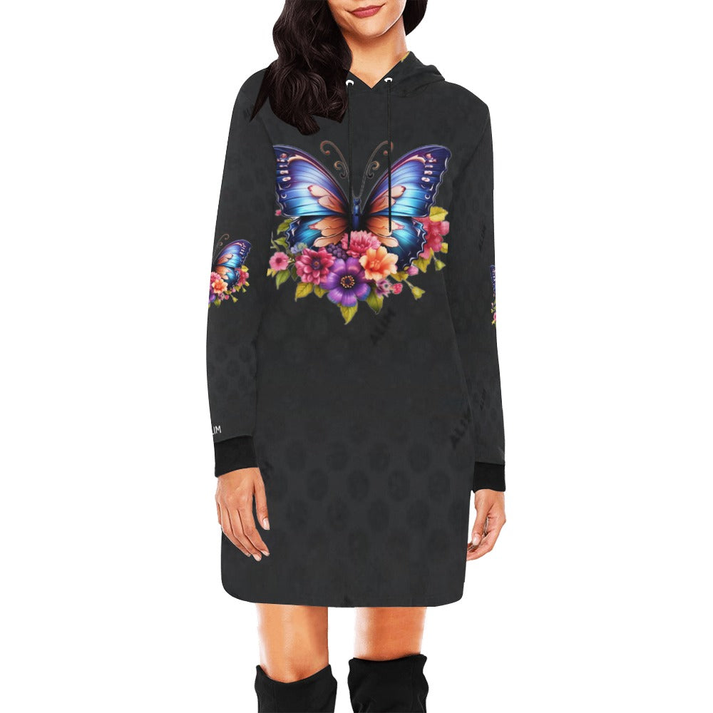 ALIM4U- Multi-Colored Monarch Butterfly 2 Women's All Over Print Hoodie Mini Dress(Model H27)