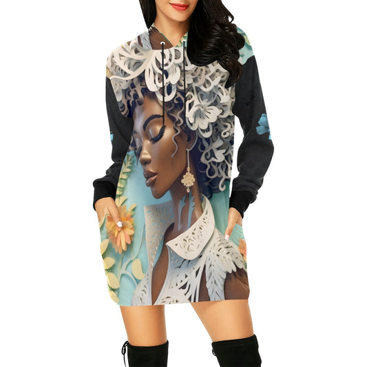 ALIM4U- Black Woman 6 Women's All Over Print Hoodie Mini Dress(Model H27)