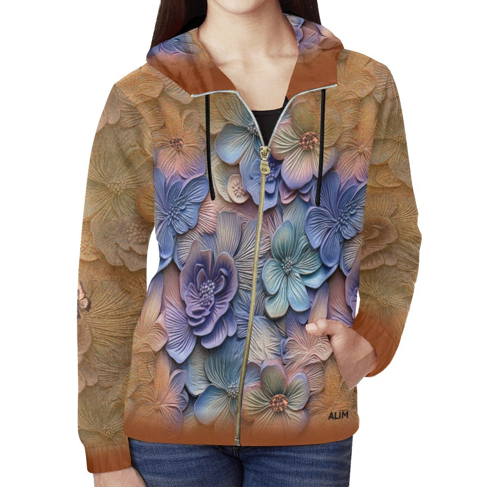 Hoodie with floral design on a white background