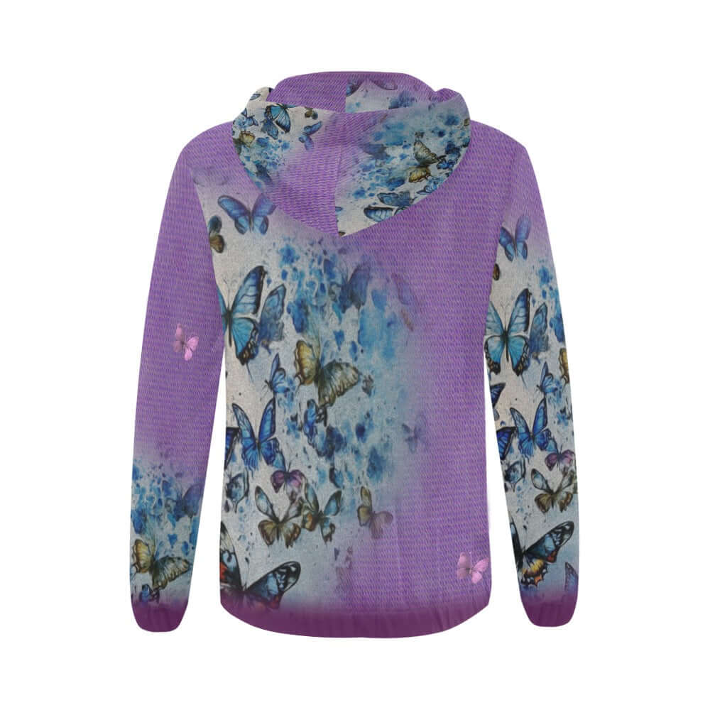 Purple Zip-Up Hoodie Multi-Colored Butterflies  