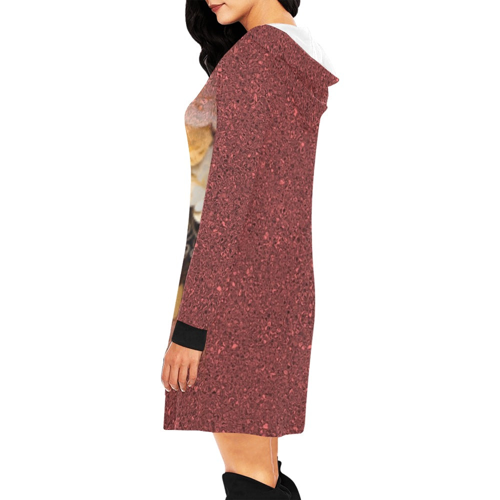 ALIM4U- Black Woman 9 Women's All Over Print Hoodie Mini Dress(Model H27)