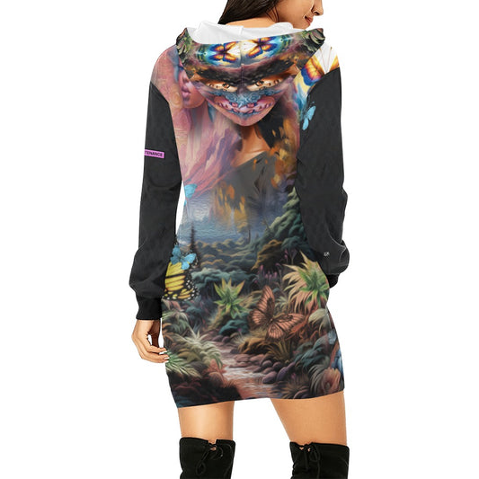 ALIM4U Women Marijuana Smokers (Image on Back) on Black Standard Women's All Over Print Hoodie Mini Dress(Model H27)