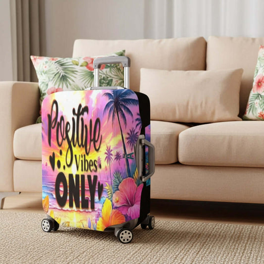 Luggage Cover 26-28 White Multi-Colored Text Positive Vibes Only 