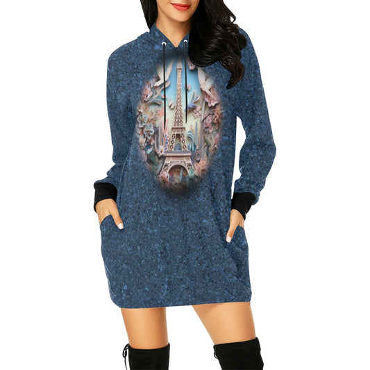 ALIM4U- Paris Eiffel Tower Women's All Over Print Hoodie Mini Dress(Model H27)