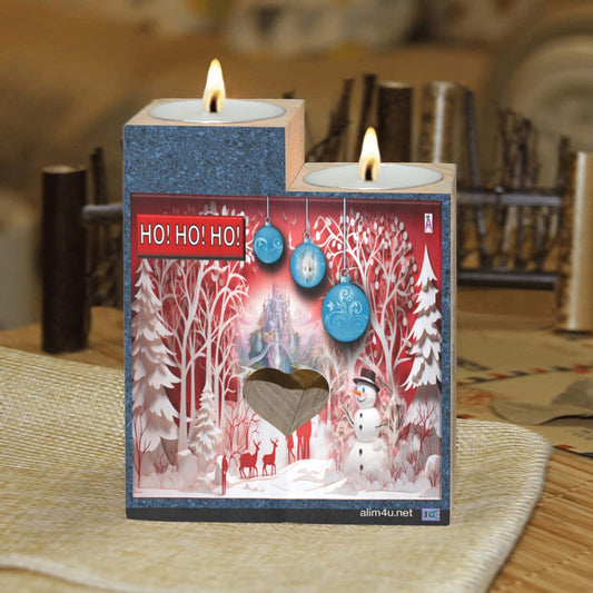 ALIM4U- Christmas Scenery Wooden Heart Candle Holder