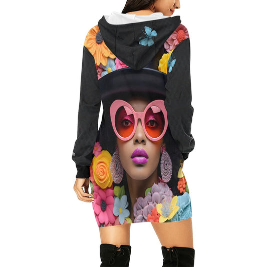 ALIM4U- (Back Image) Black Woman 3 Women's All Over Print Hoodie Mini Dress(Model H27)