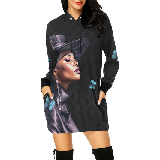 ALIM4U- Black Woman 7 Women's All Over Print Hoodie Mini Dress(Model H27)