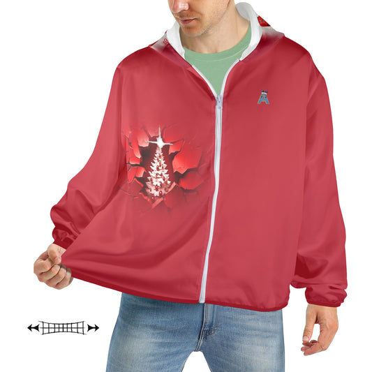 ALIM4U- (Back Image) American Flag with Christmas Themed Men's Sun Protection Hoodie(Model H62)