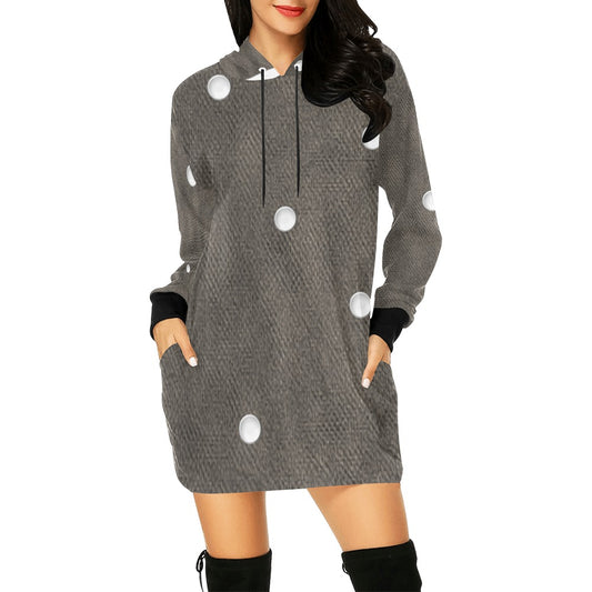 ALIM4U- Gray and White Dots Sweatshirt Dress Women's All Over Print Hoodie Mini Dress(Model H27)