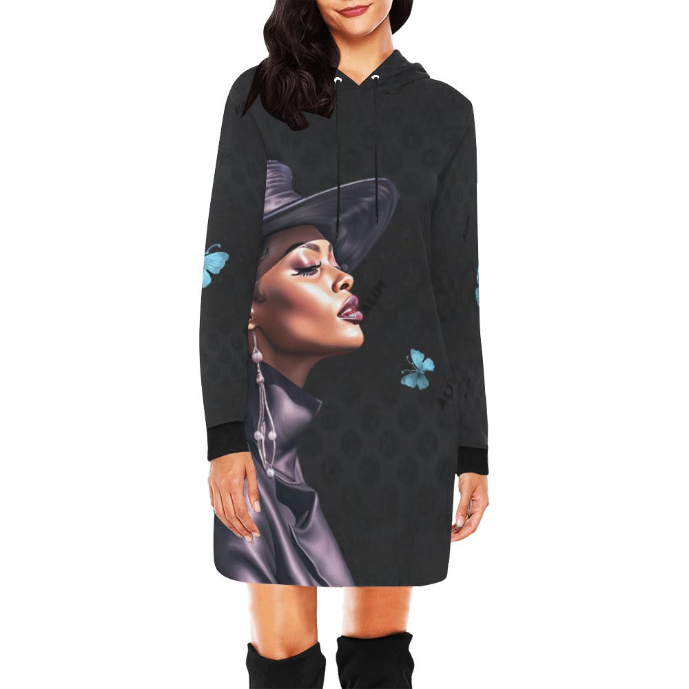 ALIM4U- Black Woman 7 Women's All Over Print Hoodie Mini Dress(Model H27)