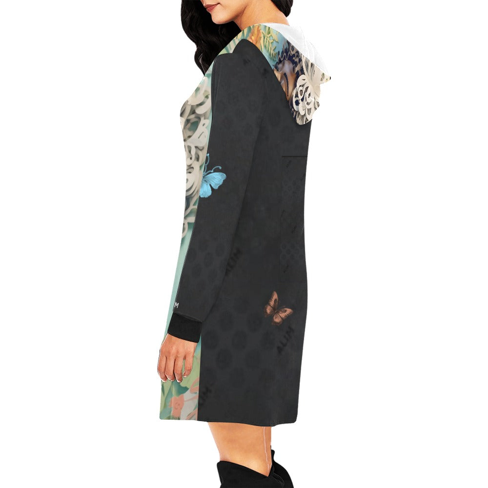 ALIM4U- Black Woman 6 Women's All Over Print Hoodie Mini Dress(Model H27)