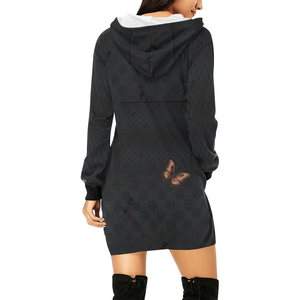 ALIM4U- Black Woman 8 Women's All Over Print Hoodie Mini Dress(Model H27)