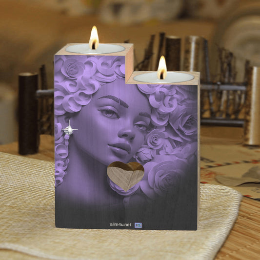 ALIM4U-Purple Sparkle Wooden Heart Candle Holder