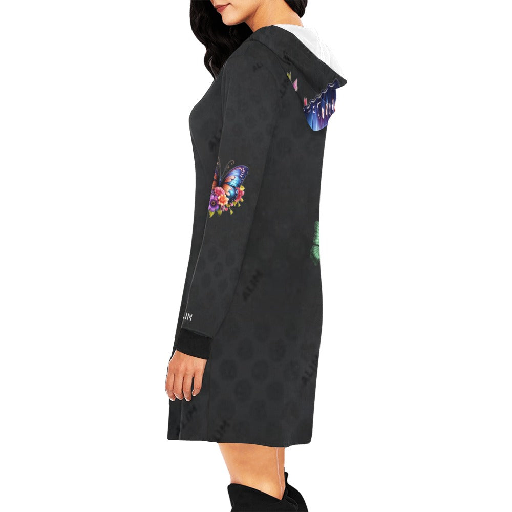 ALIM4U- Multi-Colored Monarch Butterfly 2 Women's All Over Print Hoodie Mini Dress(Model H27)