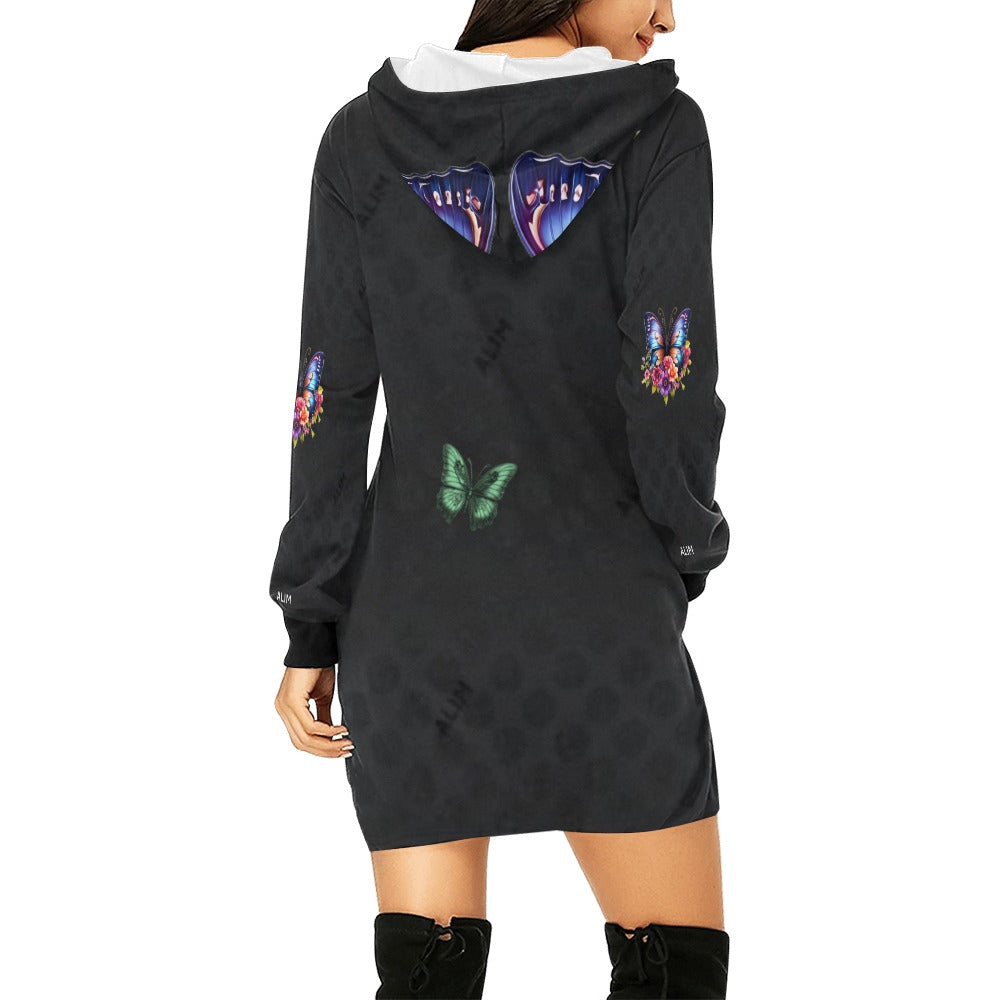 ALIM4U- Multi-Colored Monarch Butterfly 2 Women's All Over Print Hoodie Mini Dress(Model H27)