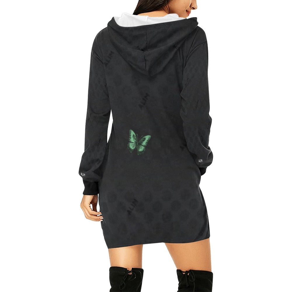 ALIM4U- Multi-Colored Monarch Butterfly 1 Women's All Over Print Hoodie Mini Dress(Model H27)