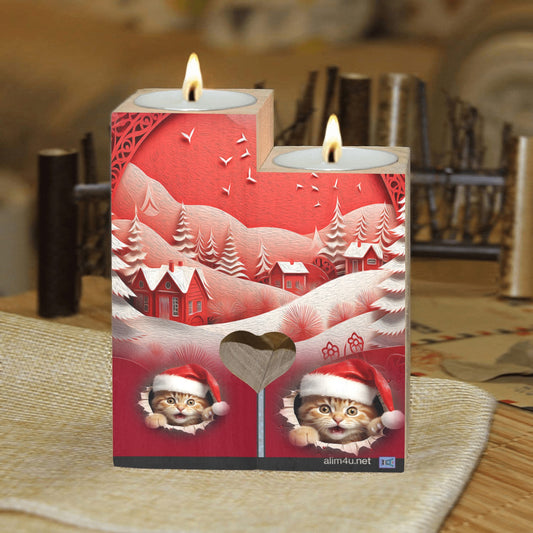 ALIM4U- Kittys Christmas 2 Wooden Heart Candle Holder