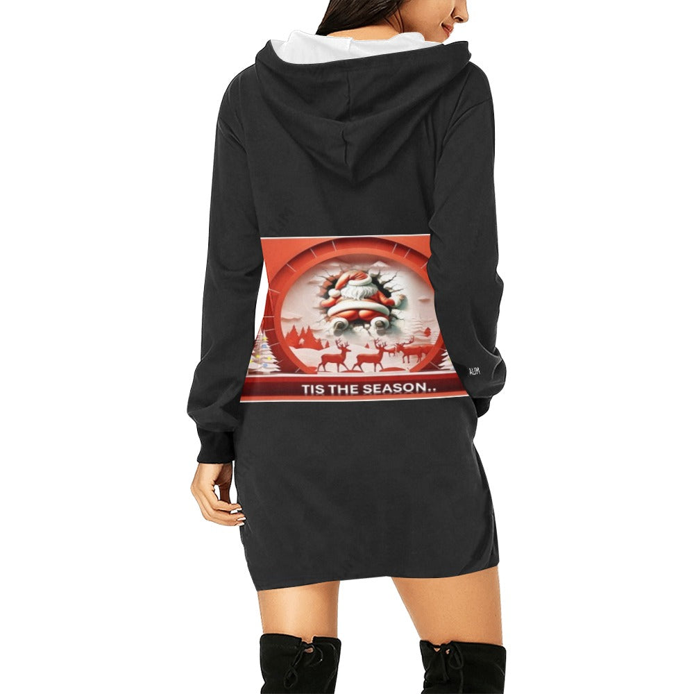 ALIM4U- Tis the Season Christmas Party Women's All Over Print Hoodie Mini Dress(Model H27)