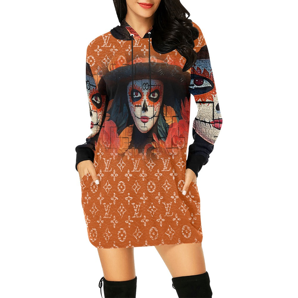 ALIM4U- Pumpkin Halloween Party Women's All Over Print Hoodie Mini Dress(Model H27)