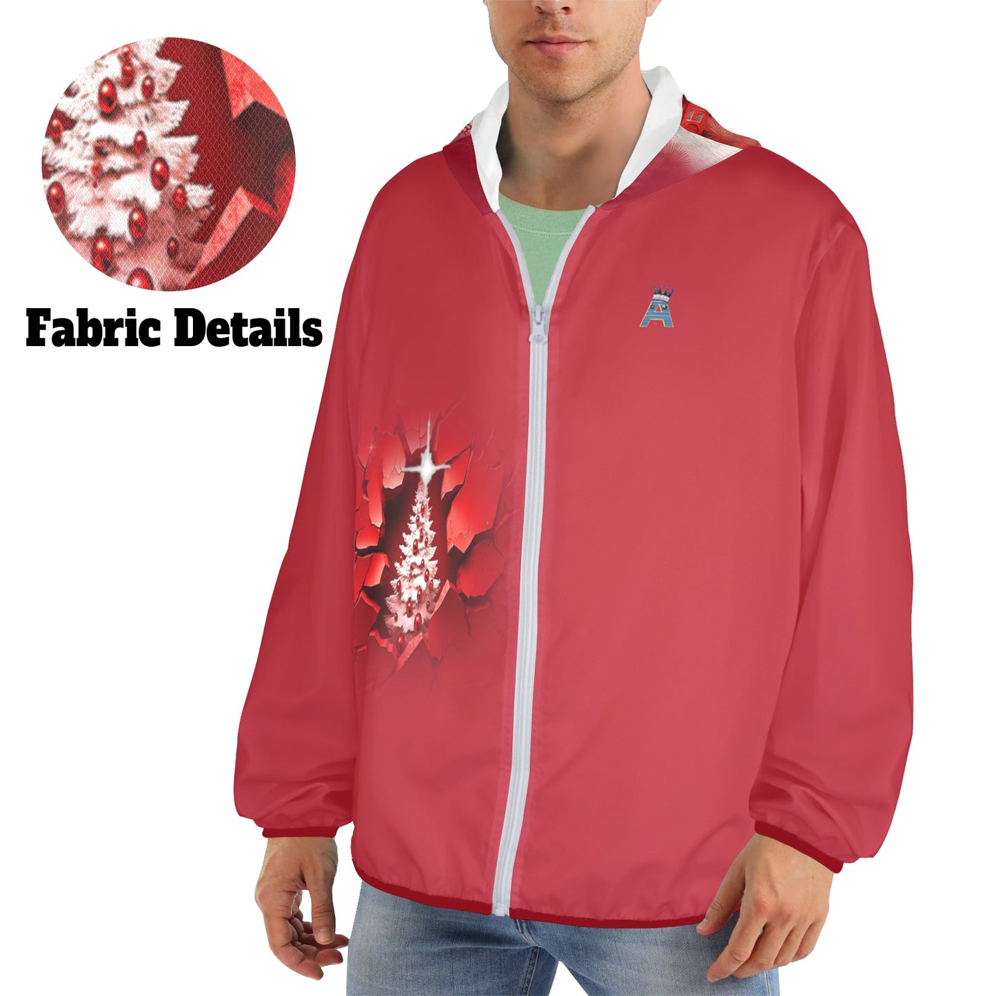 ALIM4U- (Back Image) American Flag with Christmas Themed Men's Sun Protection Hoodie(Model H62)