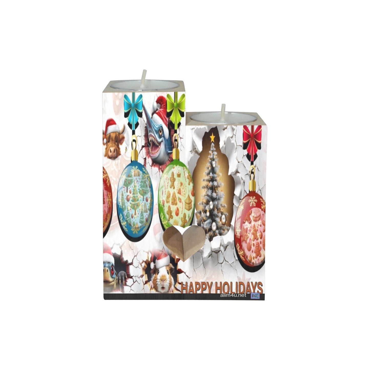 ALIM4U- Christmas Ornaments 1 Wooden Heart Candle Holder