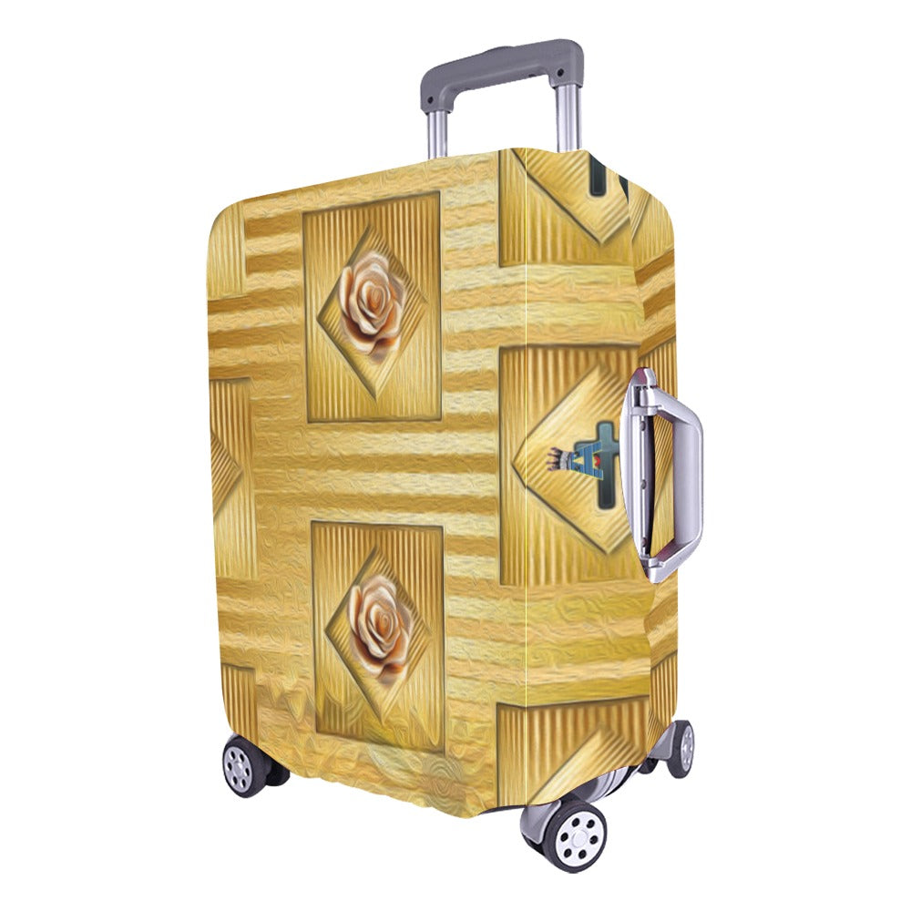ALIM4U- Roses and Crosses on Gold Luggage Cover (Large Size) (26"-28")