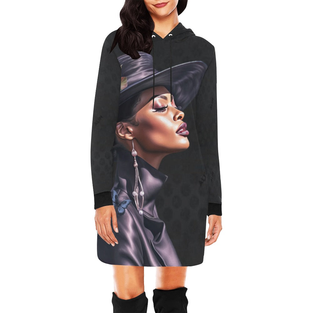 ALIM4U- Black Woman 8 Women's All Over Print Hoodie Mini Dress(Model H27)