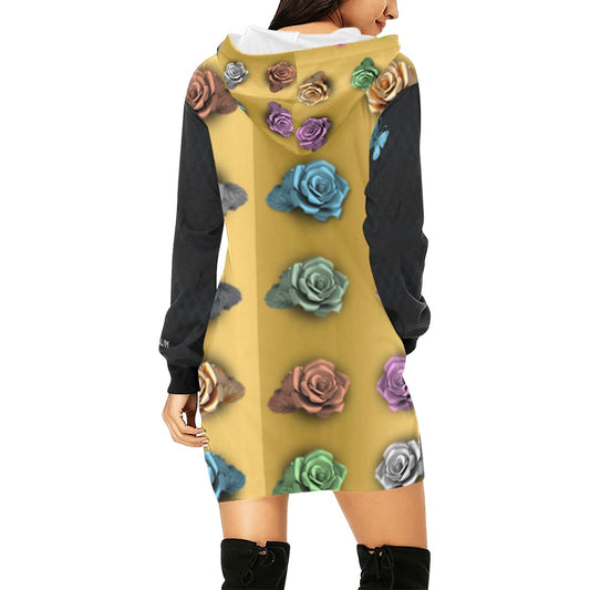 ALIM4U- (Hood and Back) Rows of Roses 4 Women's All Over Print Hoodie Mini Dress(Model H27)