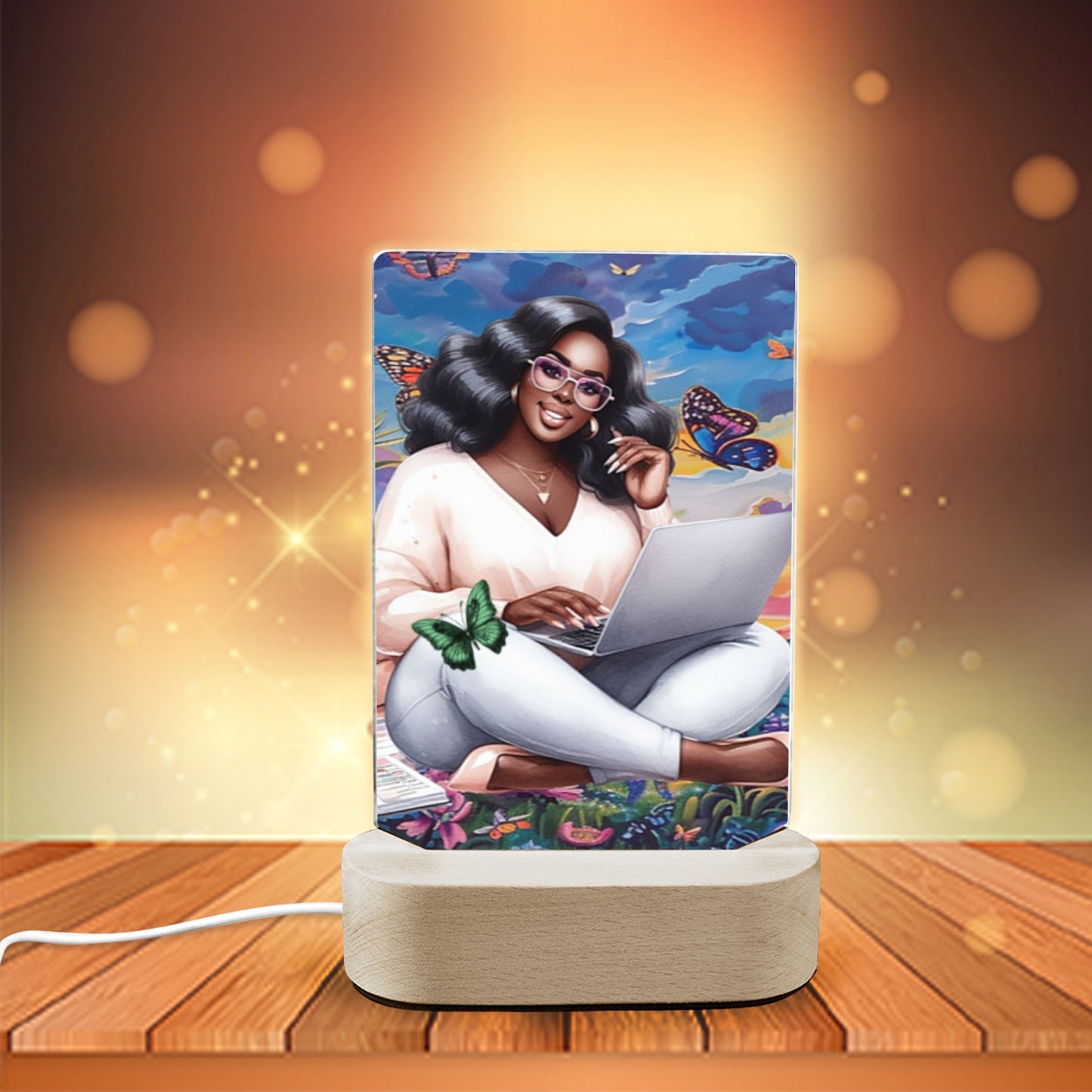 ALIM4U- Black Woman 10 Acrylic Photo Panel with Lighted Stand (Made in Queens)