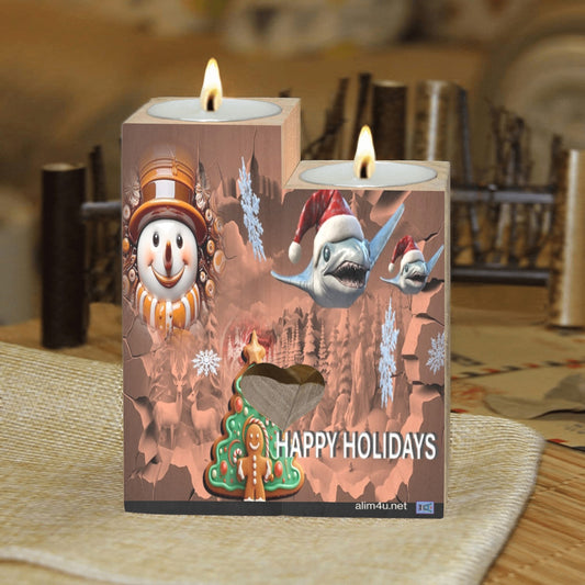 ALIM4U- Shark and Snowman Christmas Wooden Heart Candle Holder