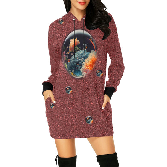 ALIM4U- Floral Bubbles Women's All Over Print Hoodie Mini Dress(Model H27)