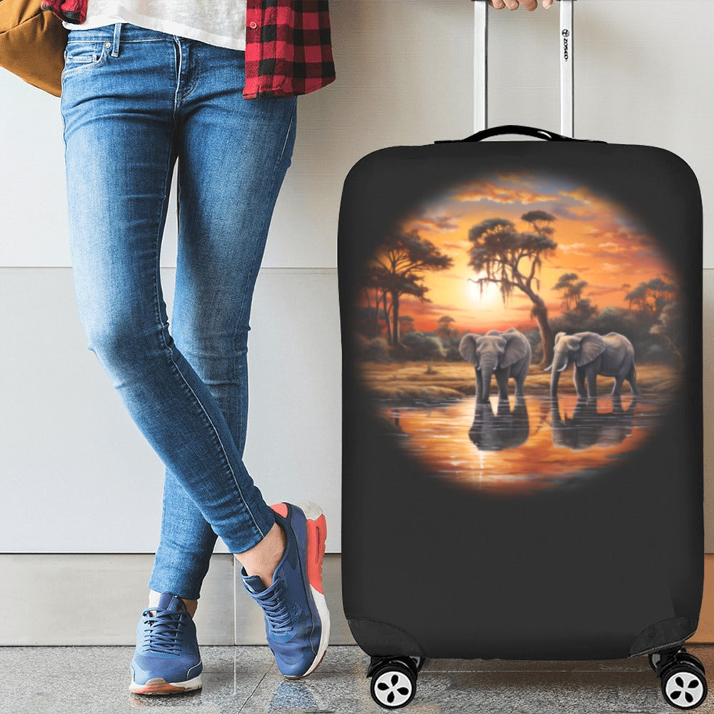 ALIM4U- Basking Elephants Luggage Cover (Large Size) (26"-28")