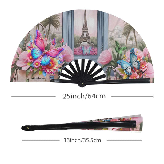 Clack Fan-009- Multi-Colored Floral Butterflies Black Women 