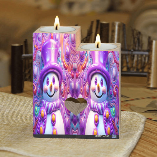 ALIM4U- Purple Snowman Wooden Heart Candle Holder