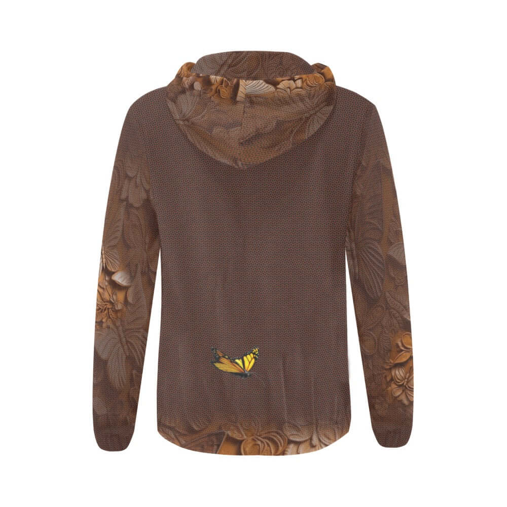 Brown zip up hoodie floral print 
