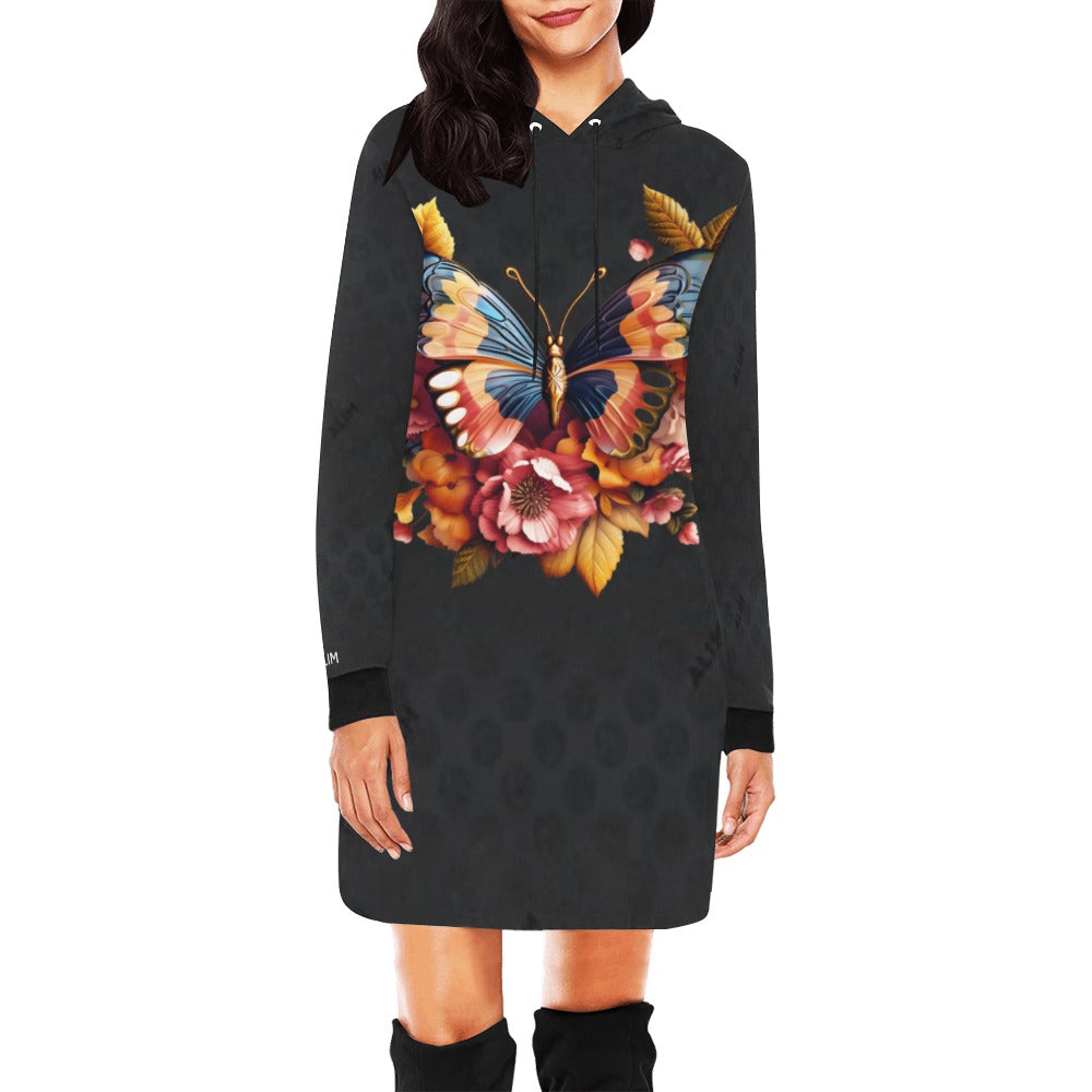 ALIM4U- Multi-Colored Monarch Butterfly 1 Women's All Over Print Hoodie Mini Dress(Model H27)