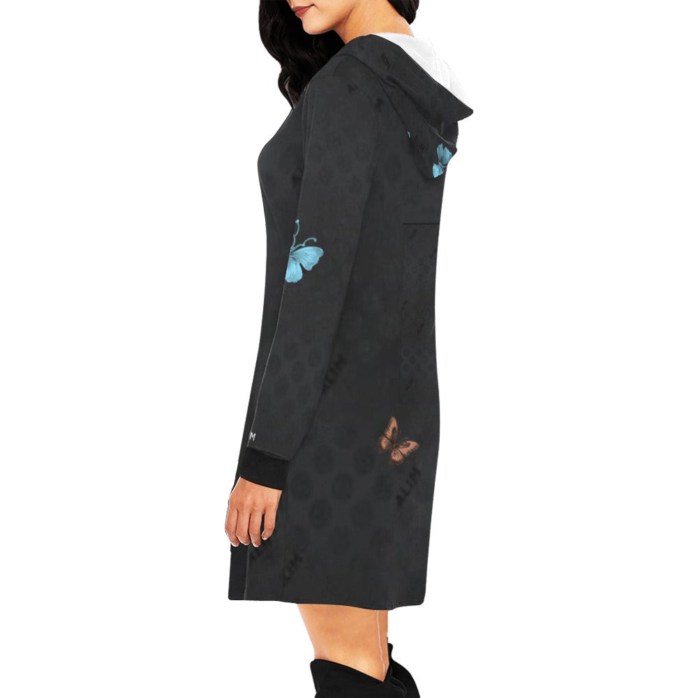 ALIM4U- Black Woman 7 Women's All Over Print Hoodie Mini Dress(Model H27)